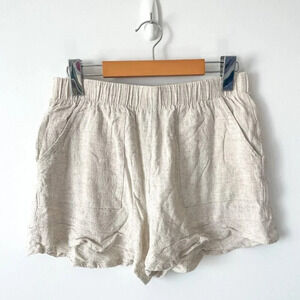 Linen Blend Ruffle Hem Pull On Shorts Beige Oatmeal Size Small